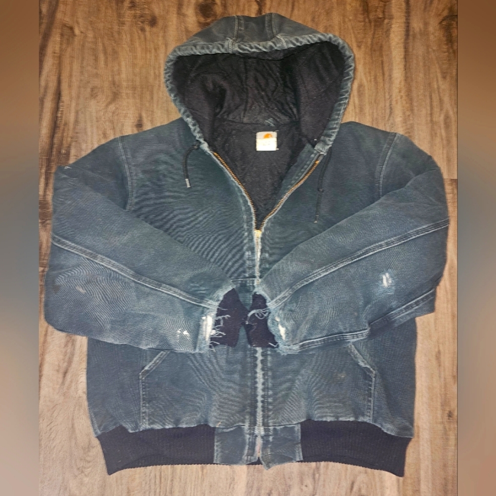 CARHARTT Work Jacket Size Large Regular Black Used broken zipper